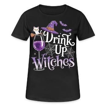 Drôle de sorcière avec du vin – Look de fête - T-shirt respirant Femme - noir - Devant - AI Model Female 172 light (172cm)