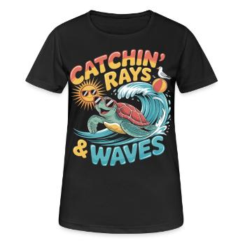Surfing Turtle – Good Mood Summer Motif - Women's Breathable T-Shirt - black - Front - AI Model Female 172 light (172cm)