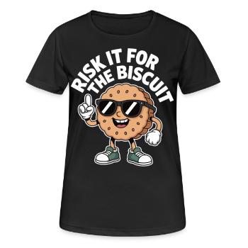 Riskier’s für den Keks – Lustiges Keks-Shirt - Frauen T-Shirt atmungsaktiv - Schwarz - Vorne - AI Model Female 172 light (172cm)