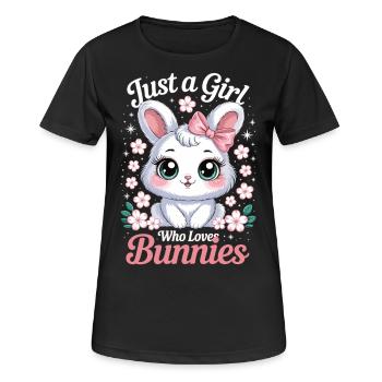 Mignon lapin avec arc et fleurs - T-shirt respirant Femme - noir - Devant - AI Model Female 172 light (172cm)