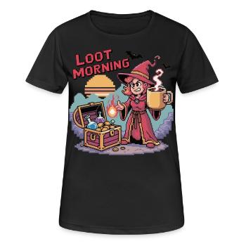 Coffee Mug Sorceress Loot Morning Gamer Girl - Women's Breathable T-Shirt - black - Front - AI Model Female 172 light (172cm)