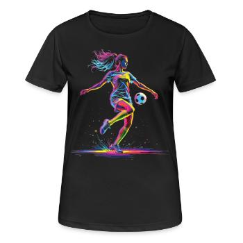 Fußball Fußballerin, bunt, Fussballspielerin Frau - Frauen T-Shirt atmungsaktiv - Schwarz - Vorne - AI Model Female 172 light (172cm)