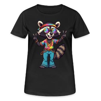 Hippie 70s 1970s 60s Party Raccoon - Women's Breathable T-Shirt - black - Front - AI Model Female 172 light (172cm)