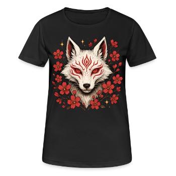 Kitsune Fuchs, Japanische Anime & Mythologie - Frauen T-Shirt atmungsaktiv - Schwarz - Vorne - AI Model Female 172 light (172cm)