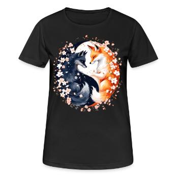 Kitsune Fuchs, Japanische Anime & Mythologie - Frauen T-Shirt atmungsaktiv - Schwarz - Vorne - AI Model Female 172 light (172cm)