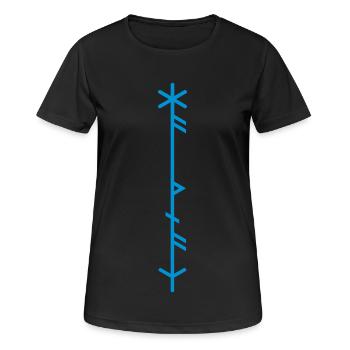 Haithnaz "Heathe (n) / Pagan" rune staff, QRF0 © - Women's Breathable T-Shirt - black - Front - AI Model Female 172 light (172cm)