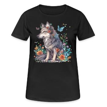 Wolf with flowers and butterflies - Women's Breathable T-Shirt - black - Front - AI Model Female 172 light (172cm)