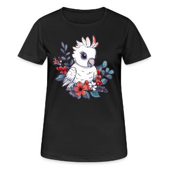 Kakadu Vogel mit Blumenkranz - Frauen T-Shirt atmungsaktiv - Schwarz - Vorne - AI Model Female 172 light (172cm)