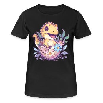 Baby Dino avec œuf de fleur - T-shirt respirant Femme - noir - Devant - AI Model Female 172 light (172cm)
