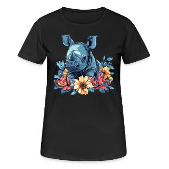 Baby-Nashorn mit Blumen - Frauen T-Shirt atmungsaktiv - Schwarz - Vorne - AI Model Female 172 light (172cm)