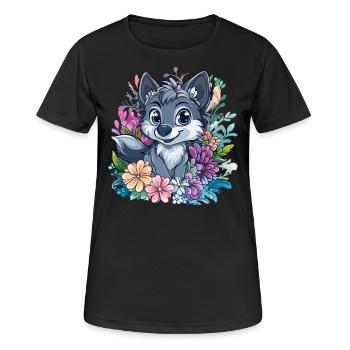 Blumenwolf Cartoon-Stil - Frauen T-Shirt atmungsaktiv - Schwarz - Vorne - AI Model Female 172 light (172cm)