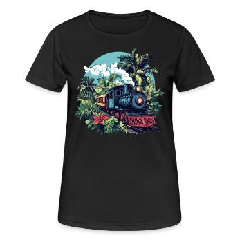 Dampflok durch Palmen - Frauen T-Shirt atmungsaktiv - Schwarz - Vorne - AI Model Female 172 light (172cm)