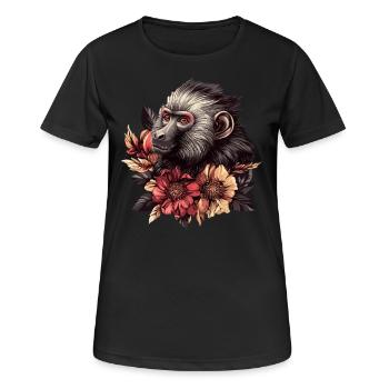 Nachdenklicher Affe mit Blumen - Frauen T-Shirt atmungsaktiv - Schwarz - Vorne - AI Model Female 172 light (172cm)