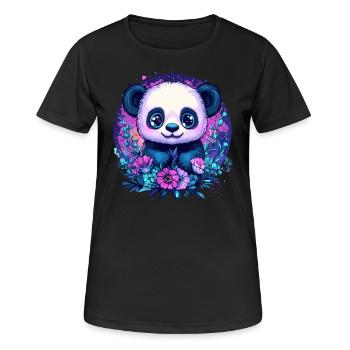 Panda mit Blumenpracht - Frauen T-Shirt atmungsaktiv - Schwarz - Vorne - AI Model Female 172 light (172cm)