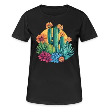 Kaktusgarten im Sonnenlicht - Frauen T-Shirt atmungsaktiv - Schwarz - Vorne - AI Model Female 172 light (172cm)