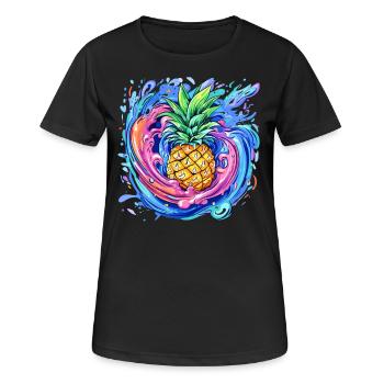 Ananas mit Farbspritzer - Frauen T-Shirt atmungsaktiv - Schwarz - Vorne - AI Model Female 172 light (172cm)