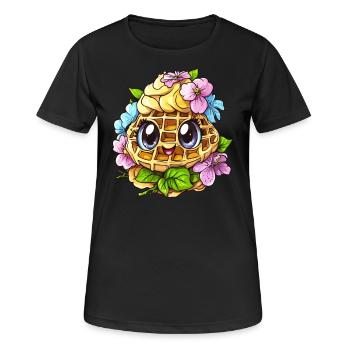 Fröhliche Blumen Waffel - Frauen T-Shirt atmungsaktiv - Schwarz - Vorne - AI Model Female 172 light (172cm)
