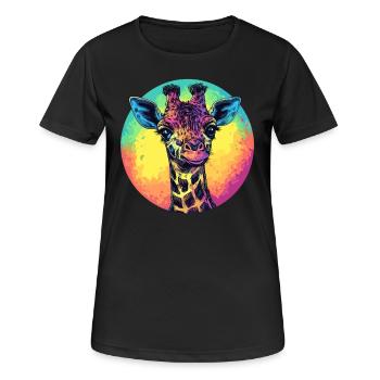 Bunte Giraffe mit Farbverlauf - Frauen T-Shirt atmungsaktiv - Schwarz - Vorne - AI Model Female 172 light (172cm)