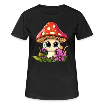 Champignon avec des fleurs - T-shirt respirant Femme - noir - Devant - AI Model Female 172 light (172cm)