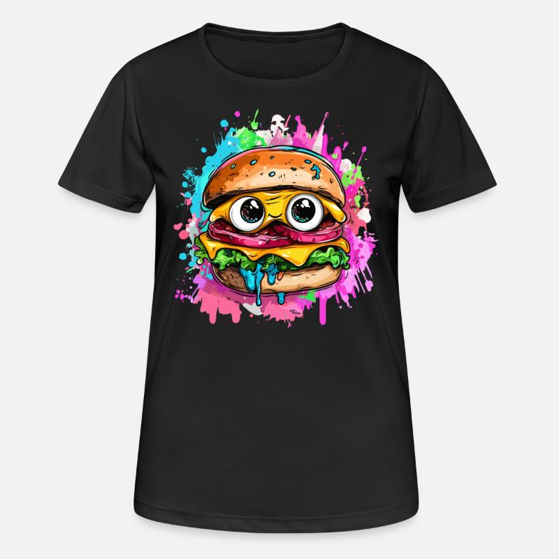 Burger with a comic face - Women's Breathable T-Shirt - black