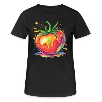 Regenbogenfarbene Pop-Art Tomate - Frauen T-Shirt atmungsaktiv - Schwarz - Vorne - AI Model Female 172 light (172cm)