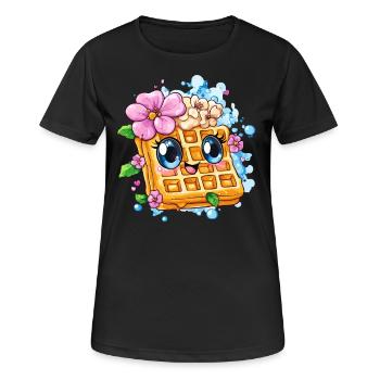 Waffel mit Blütenfreude - Frauen T-Shirt atmungsaktiv - Schwarz - Vorne - AI Model Female 172 light (172cm)