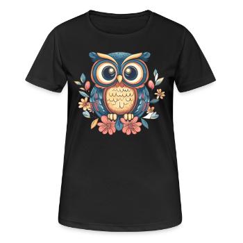 Florale Eule im Retro Stil - Frauen T-Shirt atmungsaktiv - Schwarz - Vorne - AI Model Female 172 light (172cm)