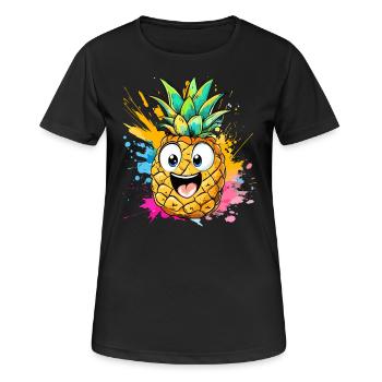 Fröhliche Ananas Explosion - Frauen T-Shirt atmungsaktiv - Schwarz - Vorne - AI Model Female 172 light (172cm)