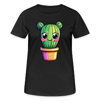 Kaktus mit buntem Topf - Frauen T-Shirt atmungsaktiv - Schwarz - Vorne - AI Model Female 172 light (172cm)