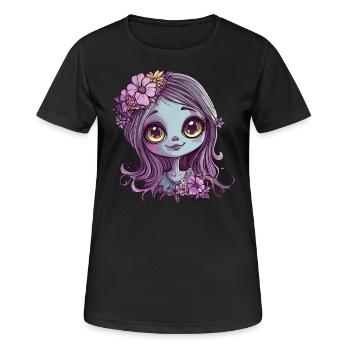 Blumenkind mit Glanzblick - Frauen T-Shirt atmungsaktiv - Schwarz - Vorne - AI Model Female 172 light (172cm)