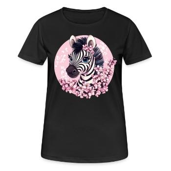 Zebra mit Kirschblüten - Frauen T-Shirt atmungsaktiv - Schwarz - Vorne - AI Model Female 172 light (172cm)