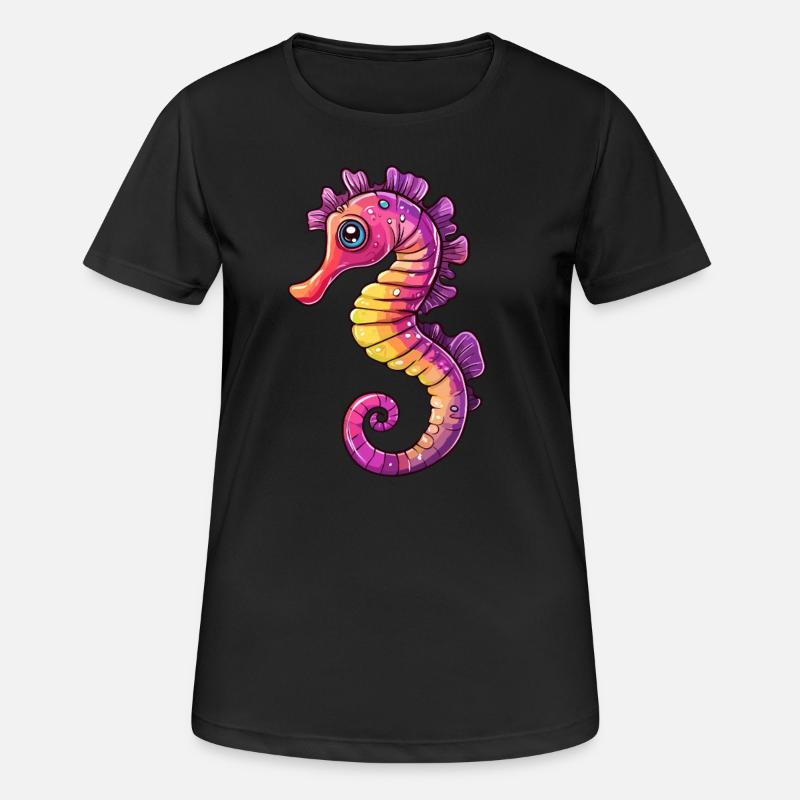 Buntes Seepferdchen Comic - Frauen T-Shirt atmungsaktiv - Schwarz