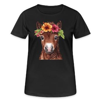 Fohlen mit Blumenkranz - Frauen T-Shirt atmungsaktiv - Schwarz - Vorne - AI Model Female 172 light (172cm)