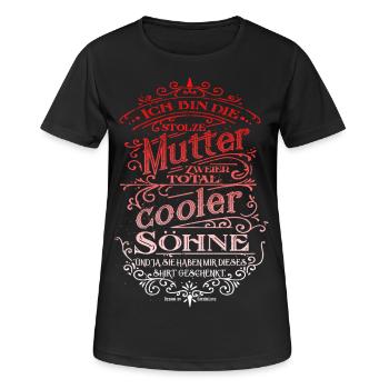 Stolze Mutter zweier cooler Söhne Muttertag - Frauen T-Shirt atmungsaktiv - Schwarz - Vorne - AI Model Female 172 light (172cm)