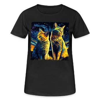 Cat Starry Night Van Gogh Cat For Cat Lover - Women's Breathable T-Shirt - black - Front - AI Model Female 172 light (172cm)