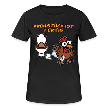 Huhn macht Frühstück Lustige Hühner - Frauen T-Shirt atmungsaktiv - Schwarz - Vorne - AI Model Female 172 light (172cm)
