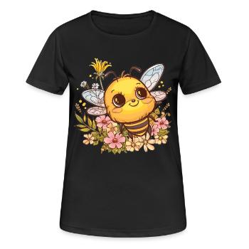 Honigbiene mit Blumenkranz - Frauen T-Shirt atmungsaktiv - Schwarz - Vorne - AI Model Female 172 light (172cm)