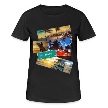 Miami Florida Plakat Reise Strand Surf T-Shirt - Frauen T-Shirt atmungsaktiv - Schwarz - Vorne - AI Model Female 172 light (172cm)