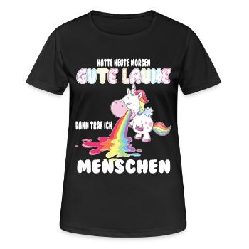Gute Laune Einhorn Shirt - Frauen T-Shirt atmungsaktiv - Schwarz - Vorne - AI Model Female 172 light (172cm)