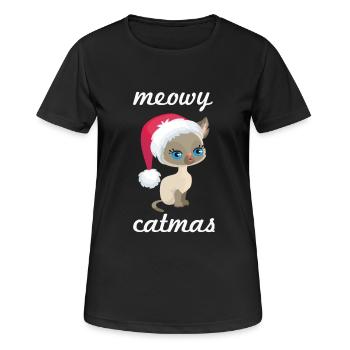 Nette Weihnachtskatzen-Entwurfs-Meowy Catmas Katzenliebhaber - Frauen T-Shirt atmungsaktiv - Schwarz - Vorne - AI Model Female 172 light (172cm)