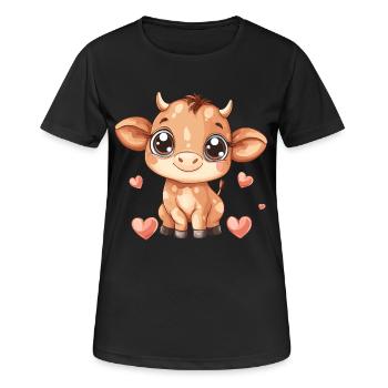 Sweet calf with hearts - Women's Breathable T-Shirt - black - Front - AI Model Female 172 light (172cm)