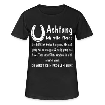 Achtung ich reite Pferde Heugabeln stark mutig - Frauen T-Shirt atmungsaktiv - Schwarz - Vorne - AI Model Female 172 light (172cm)