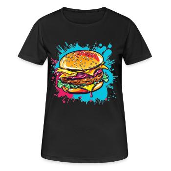 Bunter Cheeseburger Popart - Frauen T-Shirt atmungsaktiv - Schwarz - Vorne - AI Model Female 172 light (172cm)