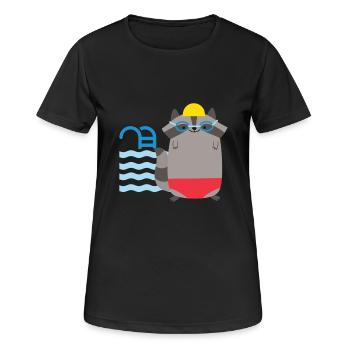 T-Shirt Schwimmer Waschbär - Frauen T-Shirt atmungsaktiv - Schwarz - Vorne - AI Model Female 172 light (172cm)