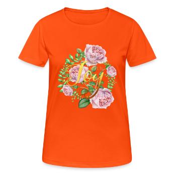Be filled with joy - Frauen T-Shirt atmungsaktiv - Neonorange - Vorne - AI Model Female 172 dark (172cm)