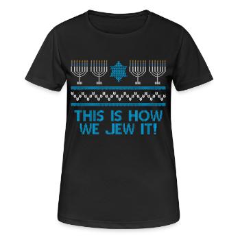Ugly Hanukkah, Hanukkah, Festival of Lights, Gift - Women's Breathable T-Shirt - black - Front - AI Model Female 172 light (172cm)