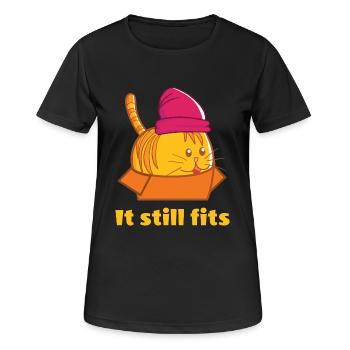 It Still Fits - Dicke Katze in Karton - Frauen T-Shirt atmungsaktiv - Schwarz - Vorne - AI Model Female 172 light (172cm)