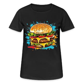 Cheeseburger Splash - Frauen T-Shirt atmungsaktiv - Schwarz - Vorne - AI Model Female 172 light (172cm)