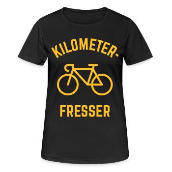 Kilometerfresser (Rennrad Fahren / Radrennen) - Frauen T-Shirt atmungsaktiv - Schwarz - Vorne - AI Model Female 172 light (172cm)