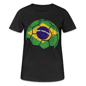 Brazil Soccer Ball Fußball - Frauen T-Shirt atmungsaktiv - Schwarz - Vorne - AI Model Female 172 light (172cm)